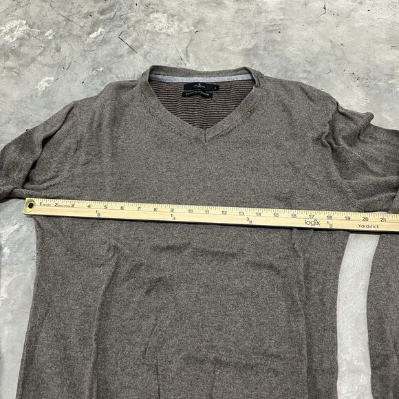 Jeff Banks London Sweater Mens Large Brown Cotton Cashmere V-Neck Jumper Knit - Picture 3 of 5
